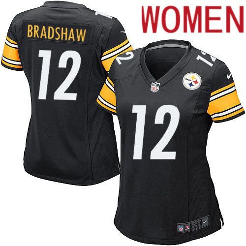 Women Pittsburgh Steelers 12 Terry Bradshaw Nike Black Game Player NFL Jersey